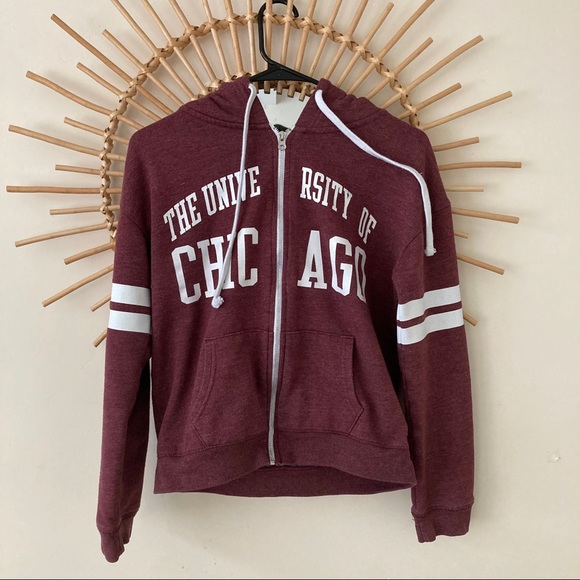 redshirt Tops - University of Chicago Logo Maroon Striped Hoodie